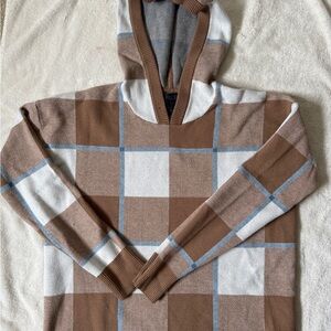 Brown and White Plaid Hoodie